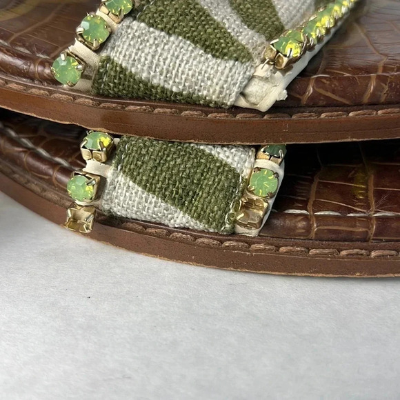 Sam Edelman HOPIE Zebra Green Linen Square Toe Slide Sandals Rhinestones Size 11 - Picture 15 of 16